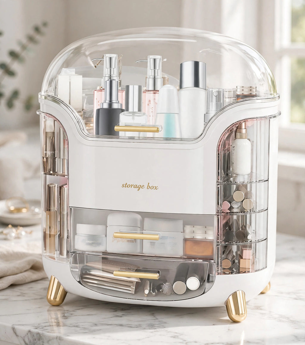 Premium Dustproof Cosmetic Organizer with Drawers – Large Capacity Makeup Storage