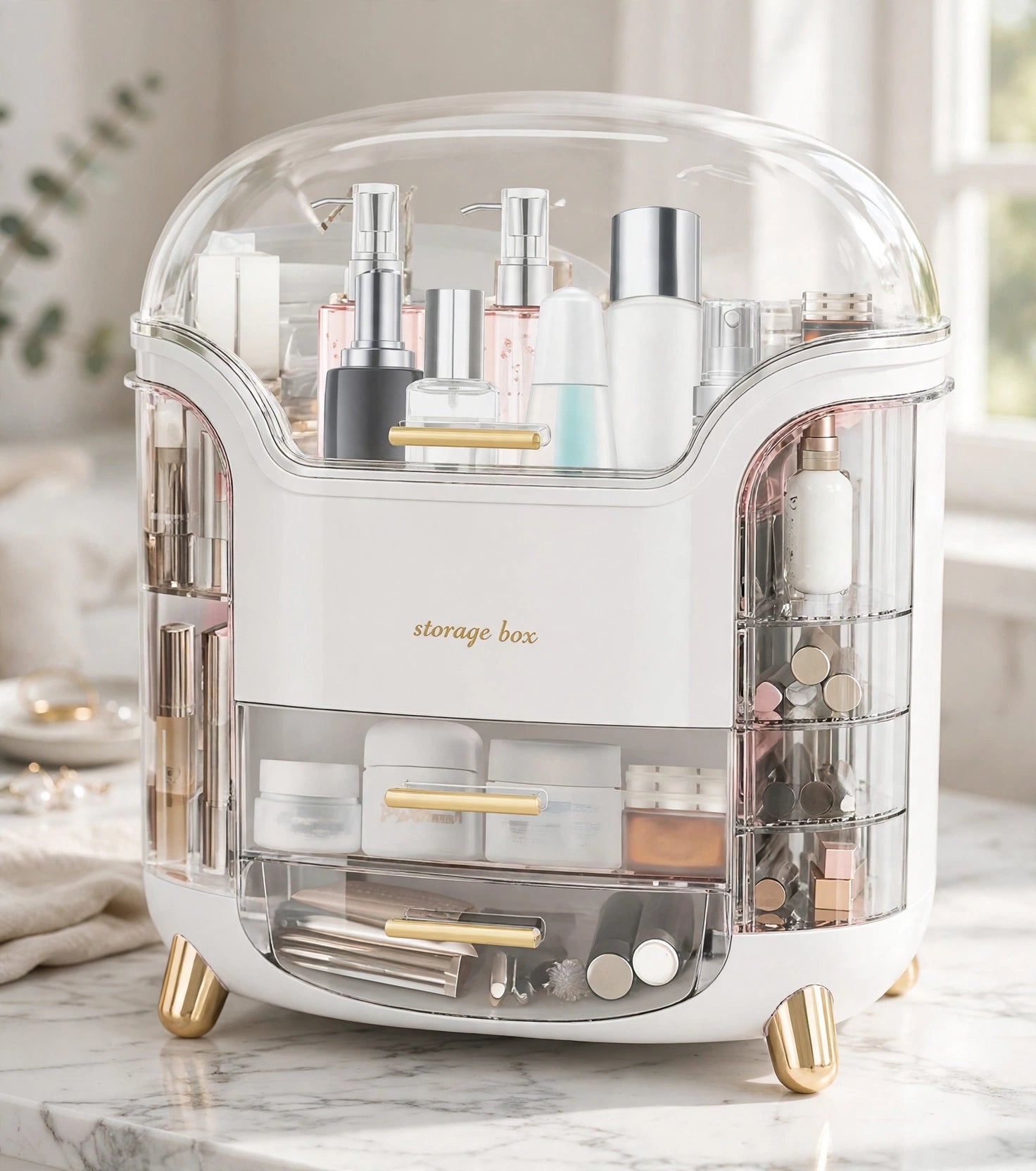 Premium Dustproof Cosmetic Organizer with Drawers – Large Capacity Makeup Storage