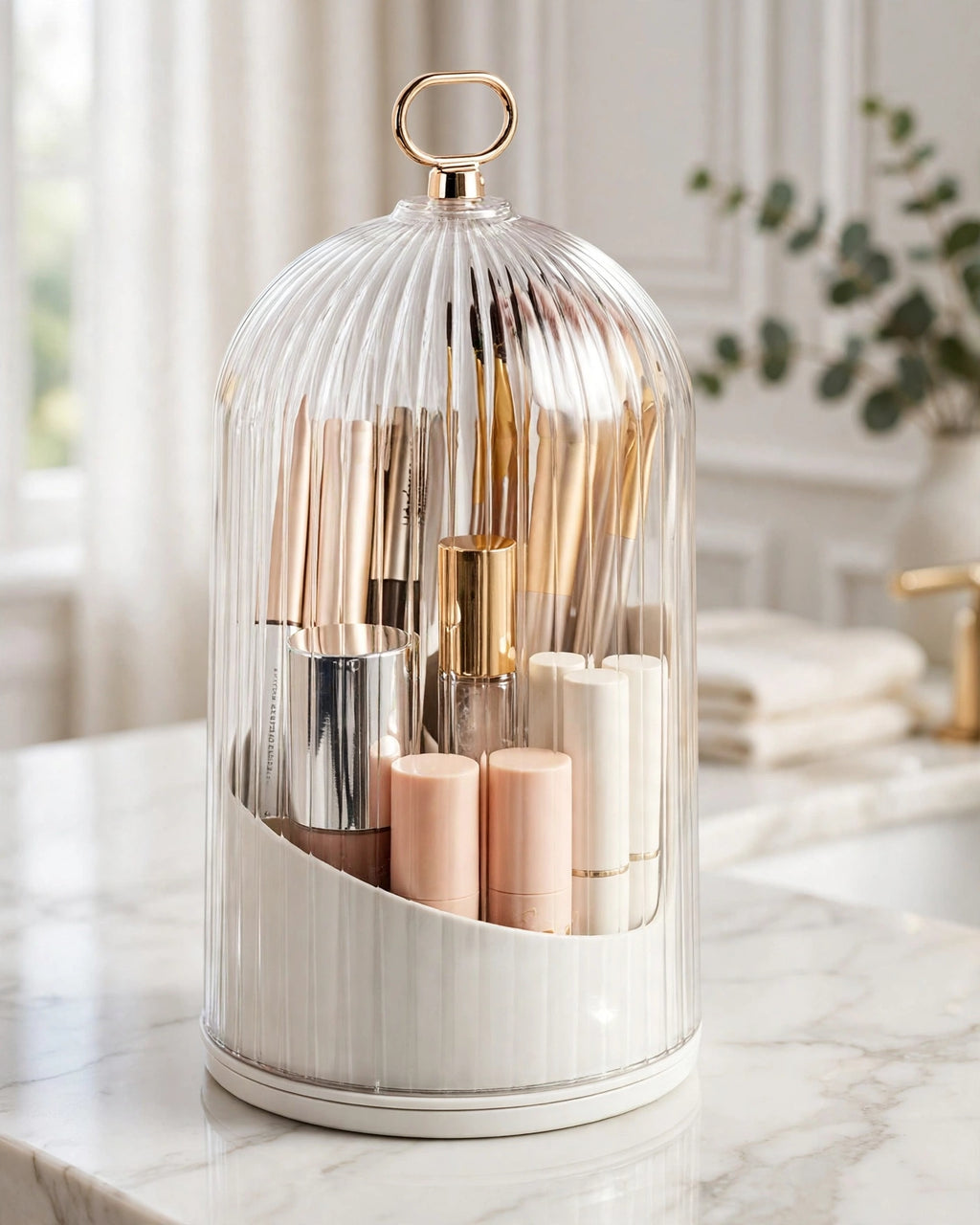 Premium Acrylic Multi-Grid Rotating Makeup Organizer with Dustproof Lid Lipstick & Eyeshadow Storage & Pen Holder