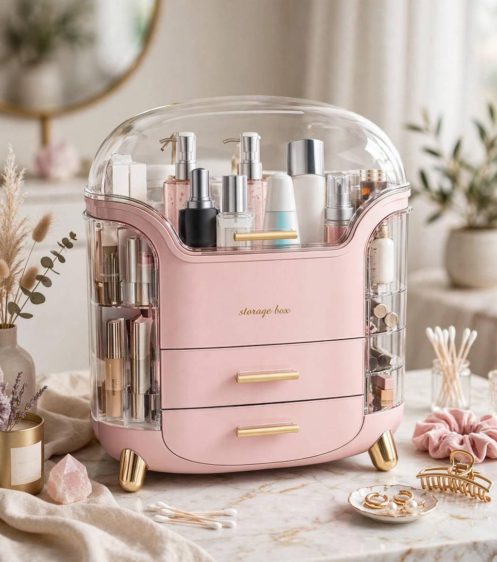 Premium Dustproof Cosmetic Organizer with Drawers – Large Capacity Makeup Storage